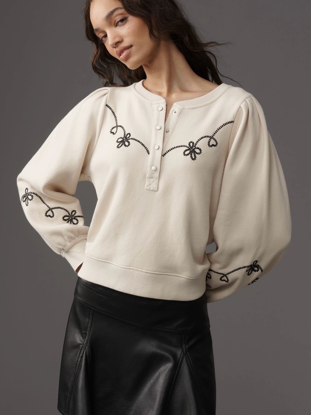 Rails Hanne Embroidered Half-Placket Sweatshirt - Size Medium